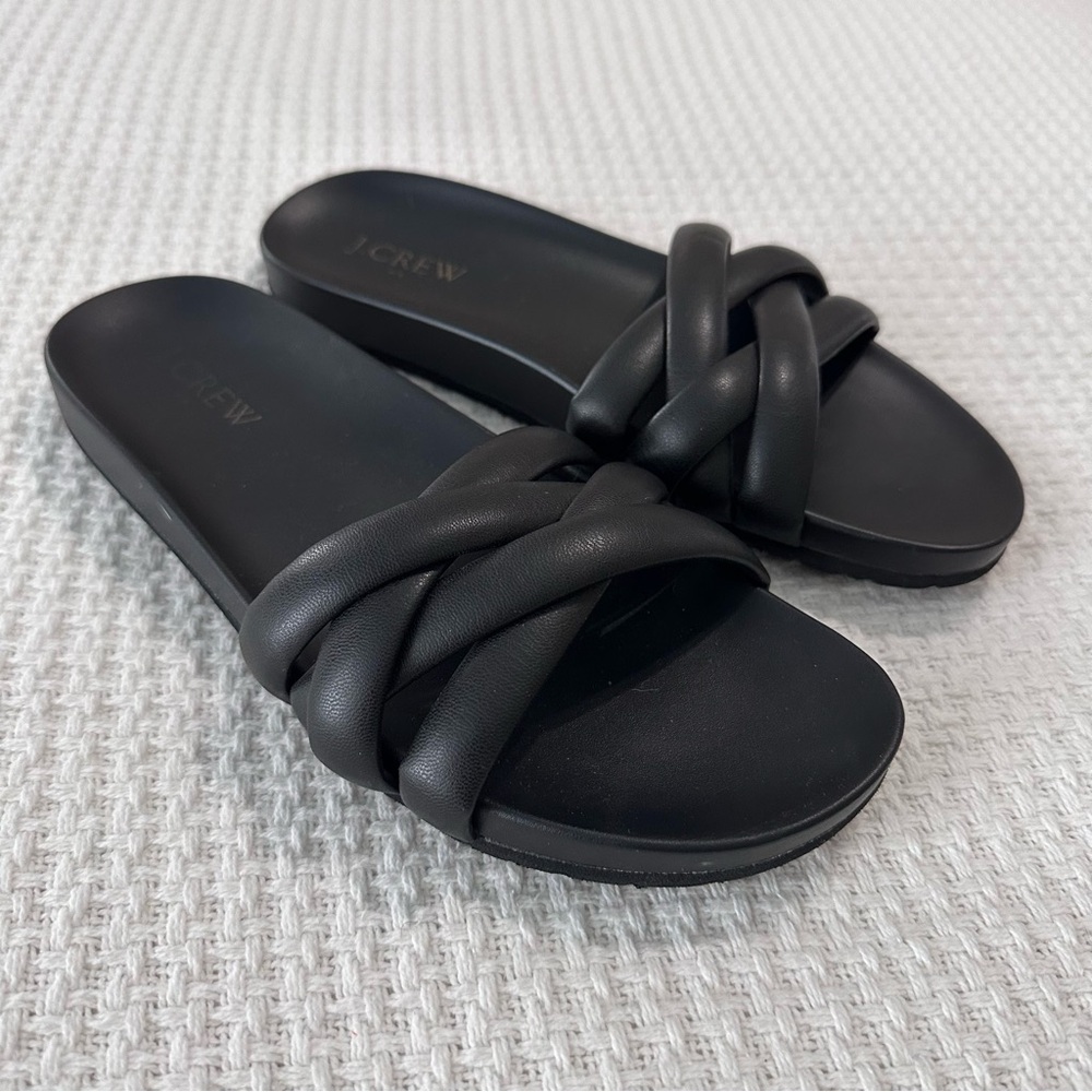 J. Crew Black Puffy Crisscross Slip-on Slide Sandals Womens 8 Beach Casual